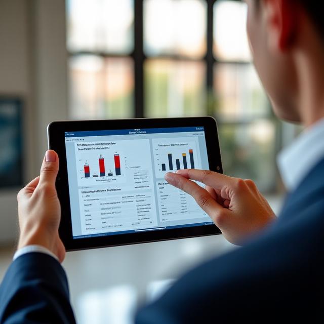 Consultant showing energy analytics on a tablet